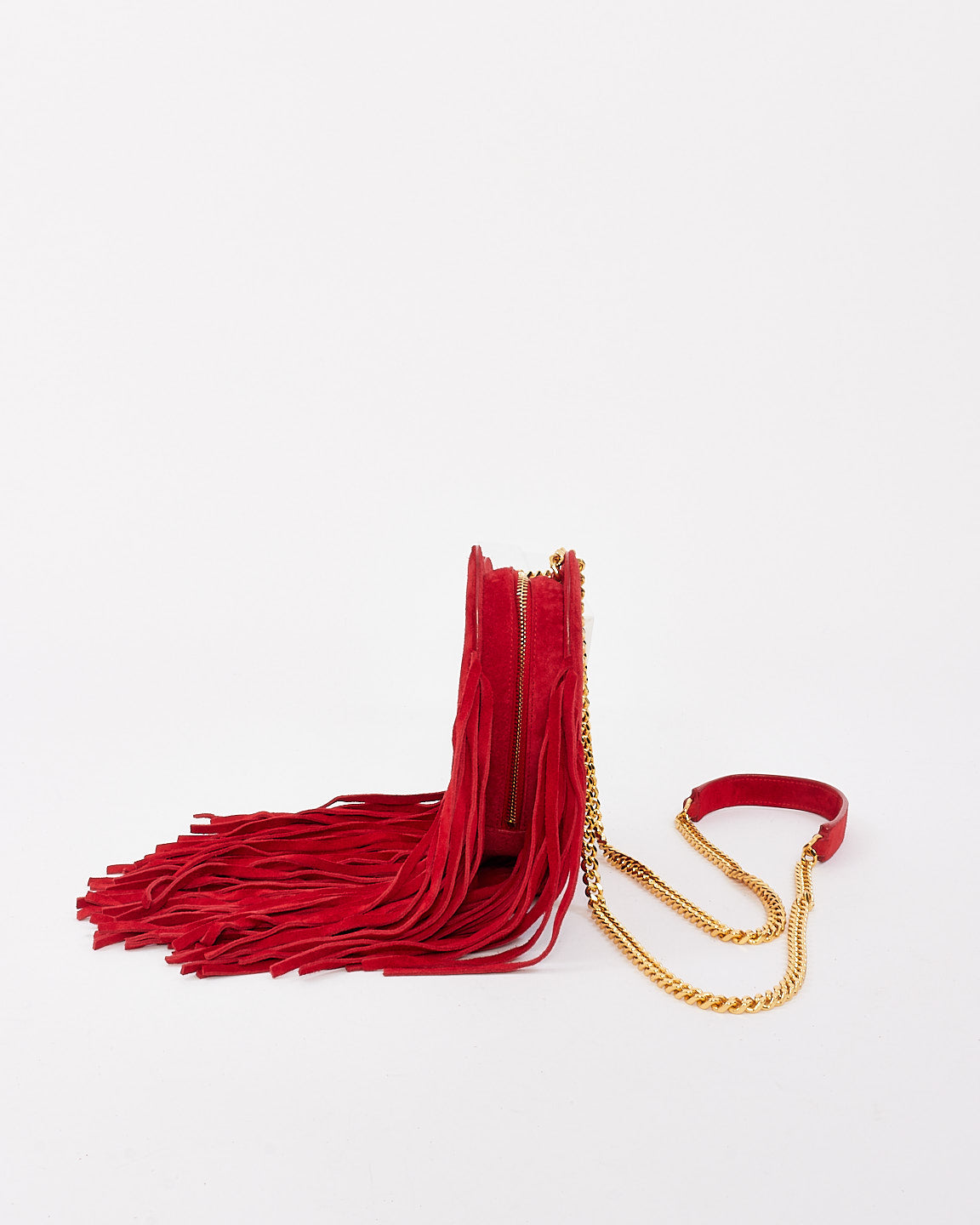 Saint Laurent Red Suede Love Heart Fringed Shoulder Bag