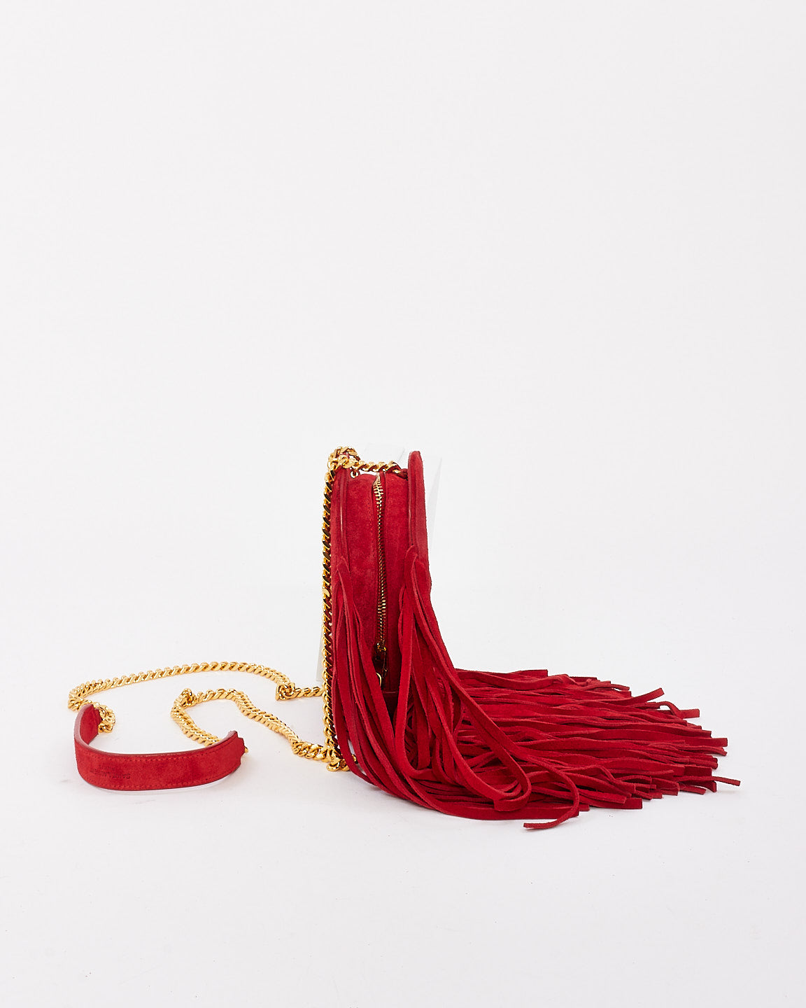 Saint Laurent Red Suede Love Heart Fringed Shoulder Bag