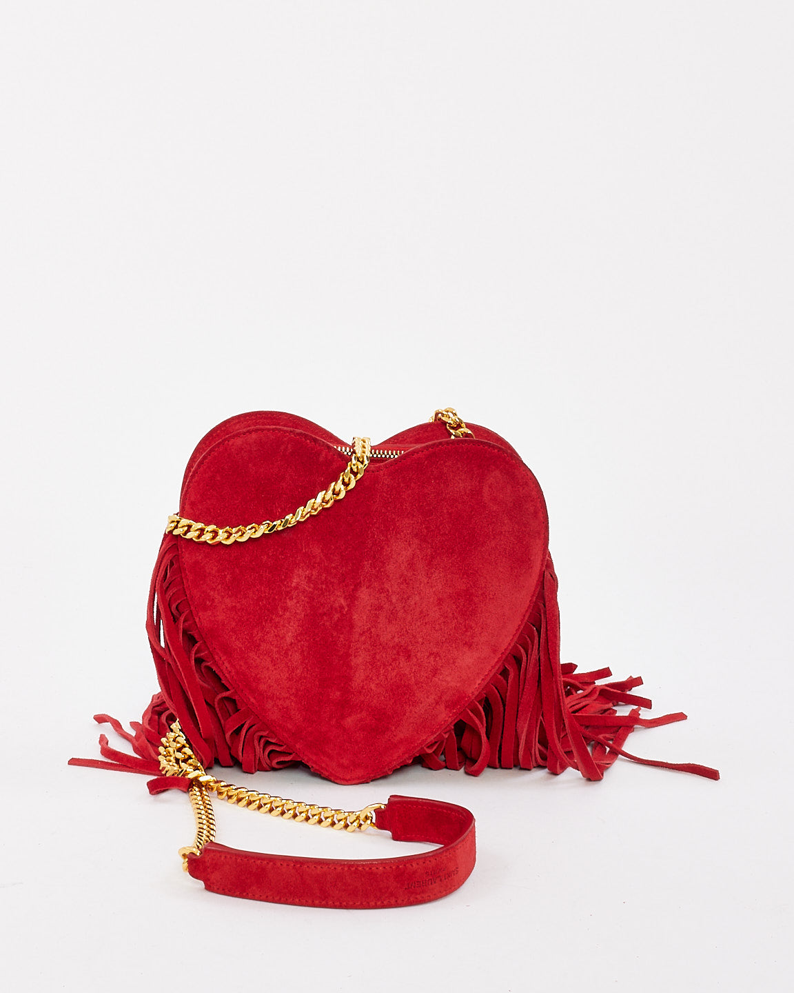 Saint Laurent Red Suede Love Heart Fringed Shoulder Bag