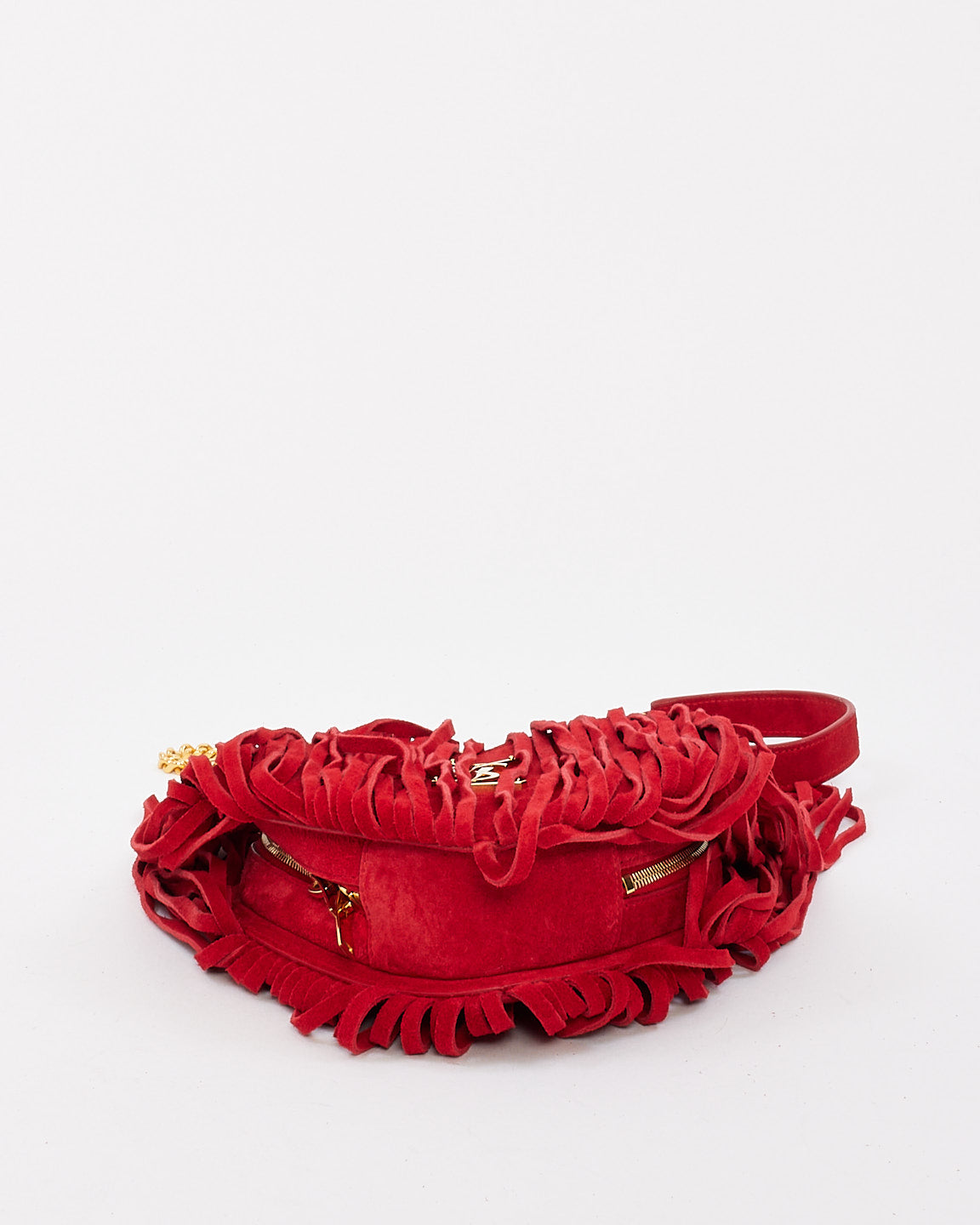 Saint Laurent Red Suede Love Heart Fringed Shoulder Bag