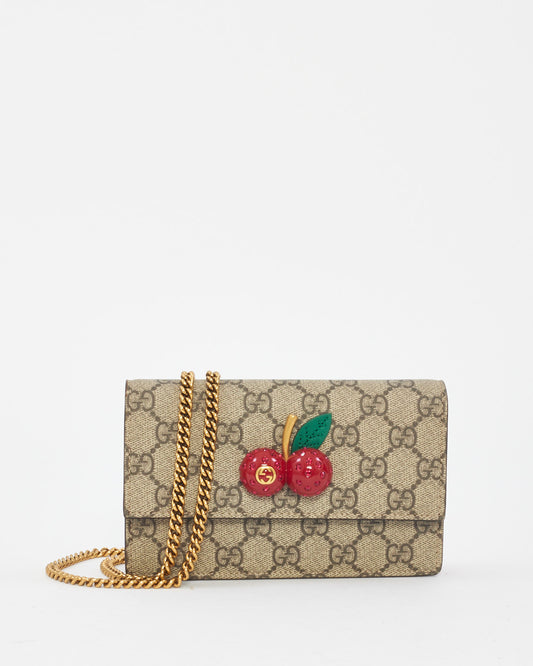 Gucci Beige GG Supreme Canvas Mini Cherries Pochette convertible à bandoulière