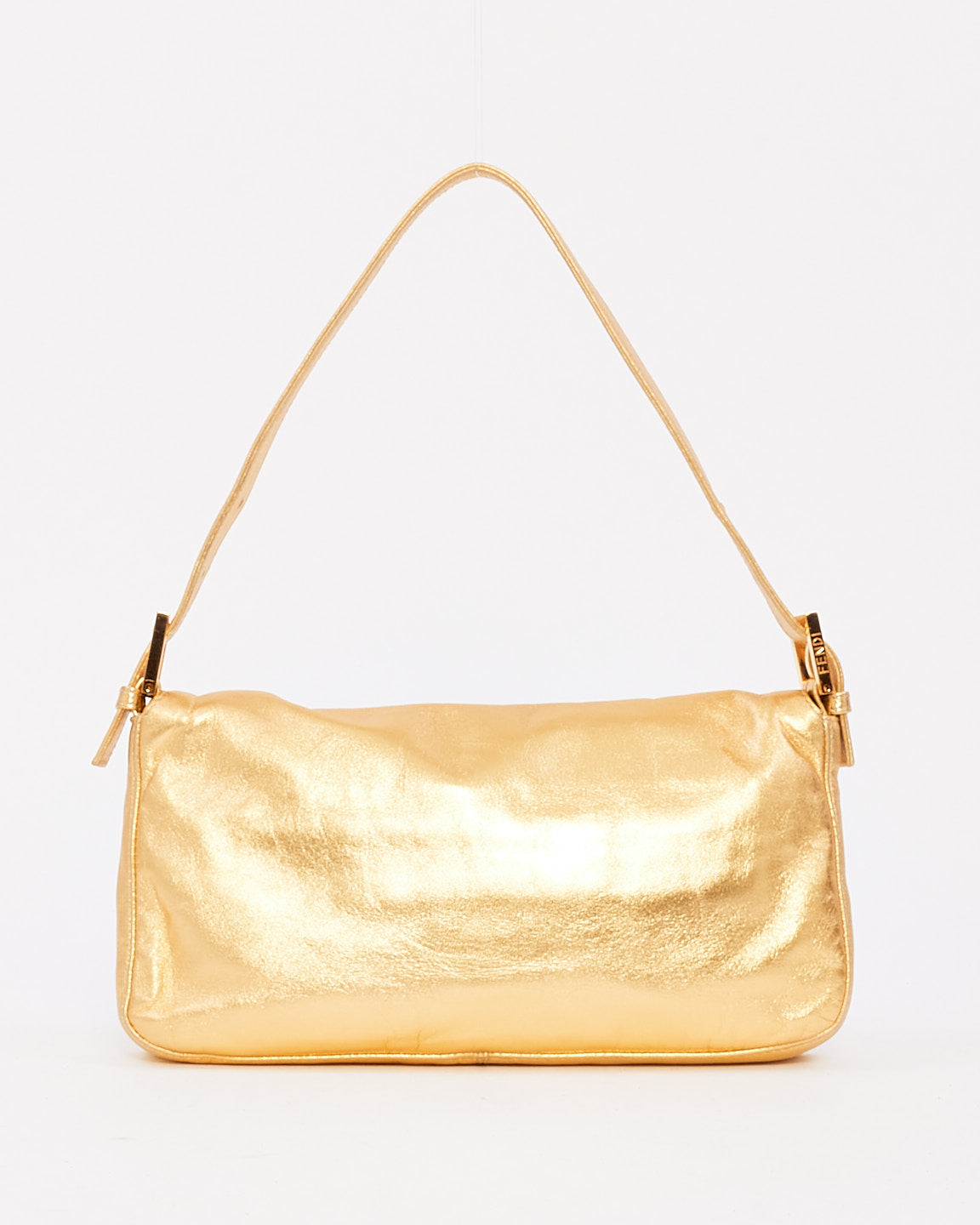 Sac baguette Fendi en cuir doré avec boucle en cristal