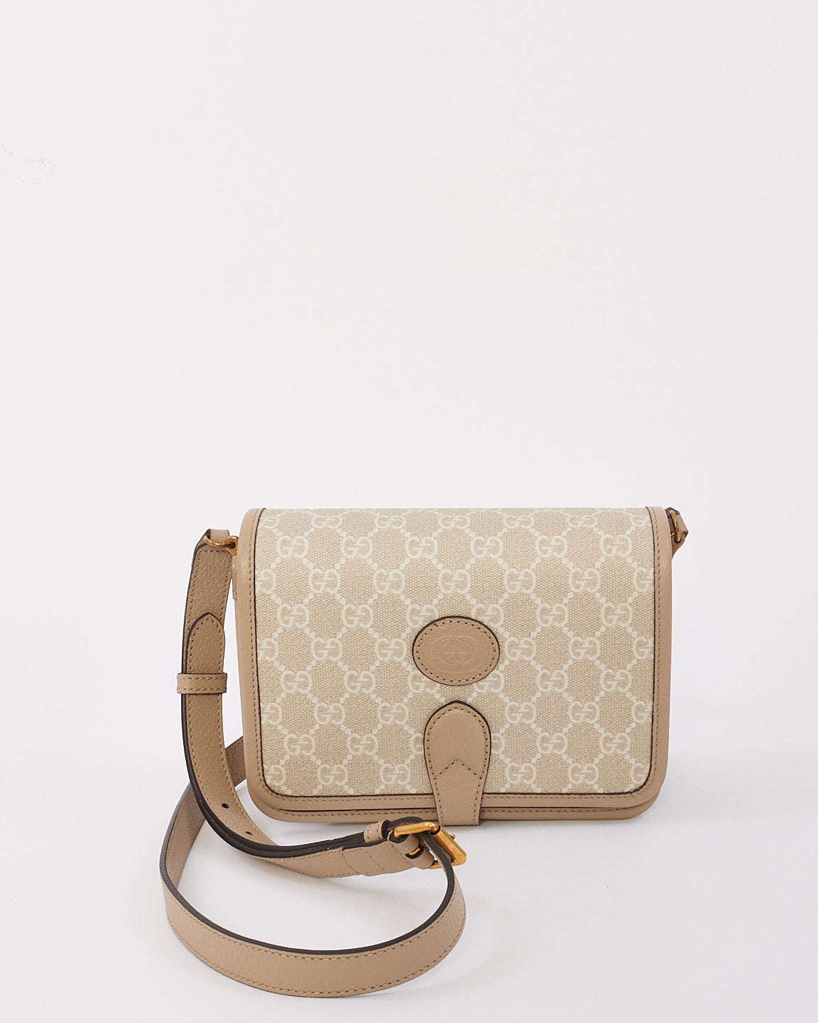 Gucci Beige et blanc GG Supreme Canvas Interlocking G Mini sac à bandoulière