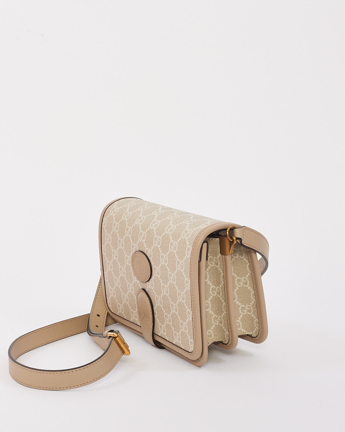 Gucci Beige et blanc GG Supreme Canvas Interlocking G Mini sac à bandoulière