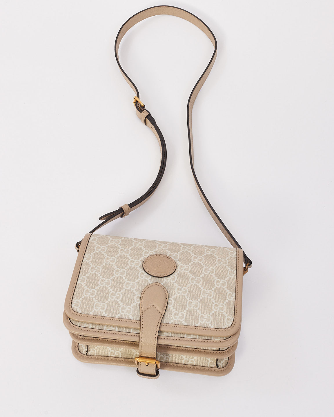 Gucci Beige et blanc GG Supreme Canvas Interlocking G Mini sac à bandoulière