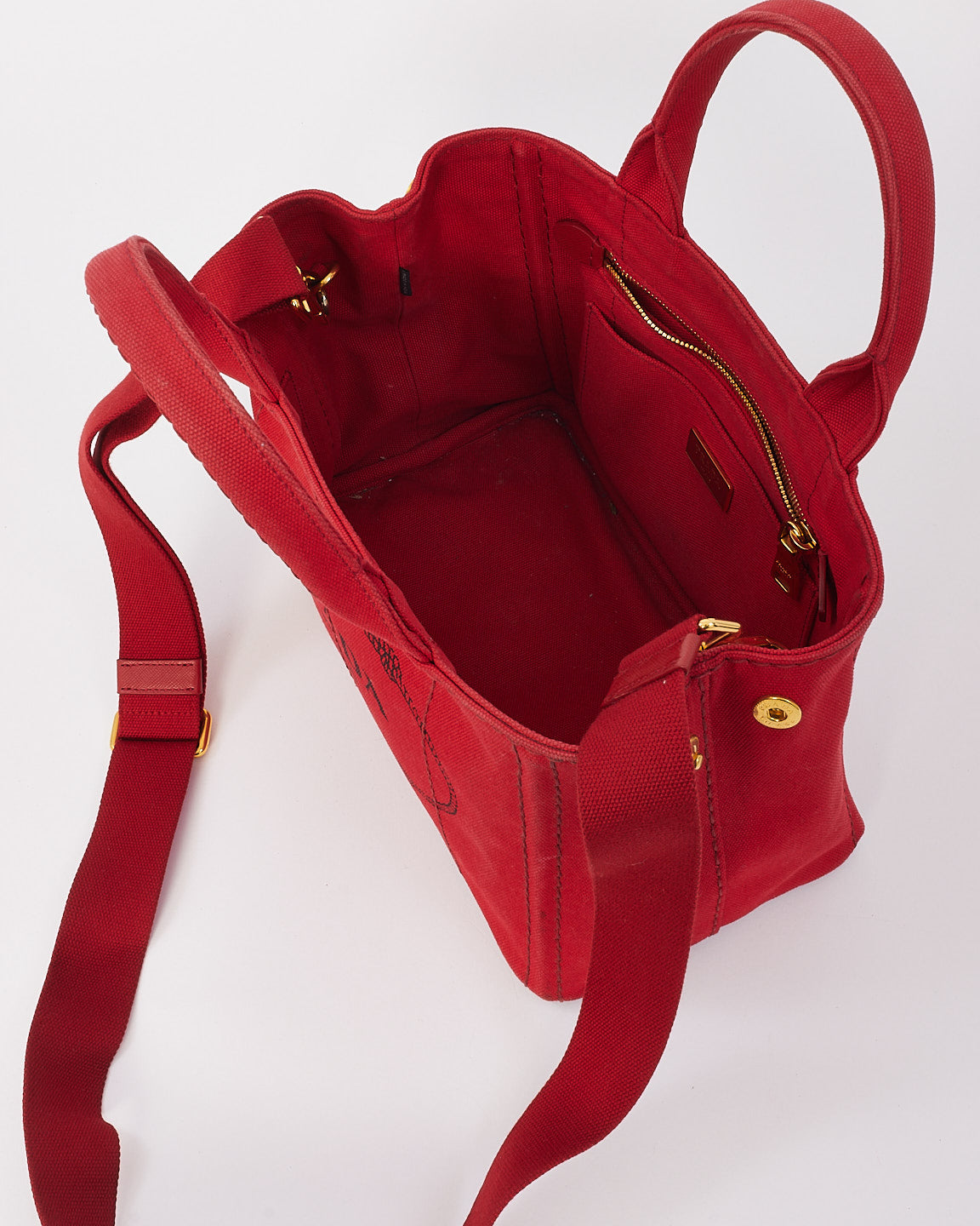 Sac fourre-tout Canapa en toile rouge Prada avec sangle