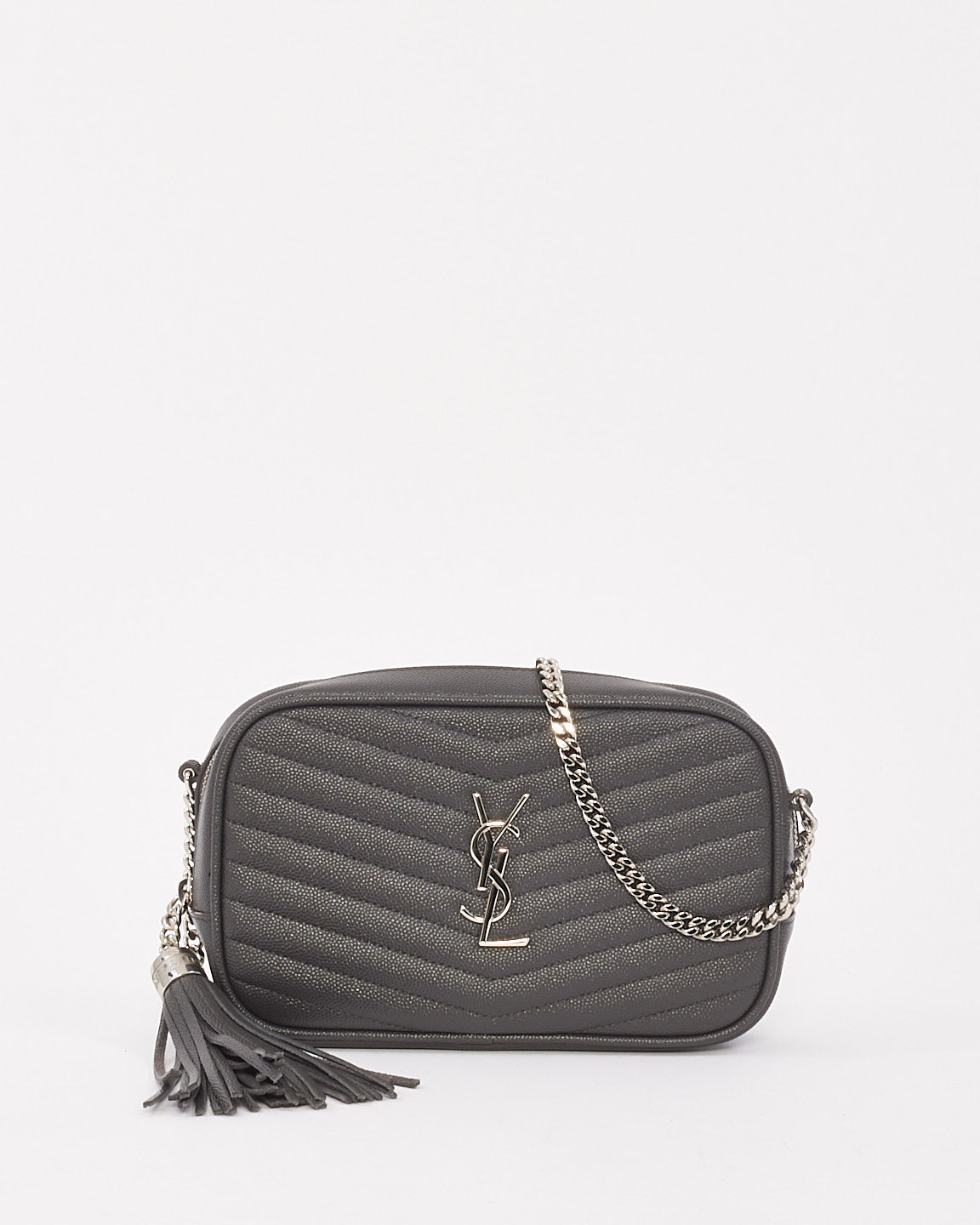 Saint Laurent Grey Quilted Leather Mini Lou Camera Bag