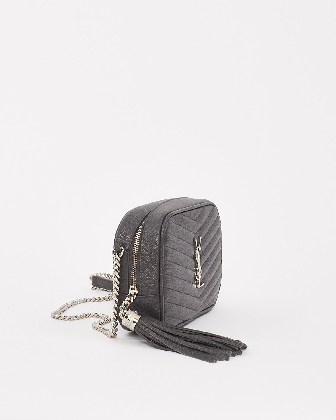 Saint Laurent Grey Quilted Leather Mini Lou Camera Bag