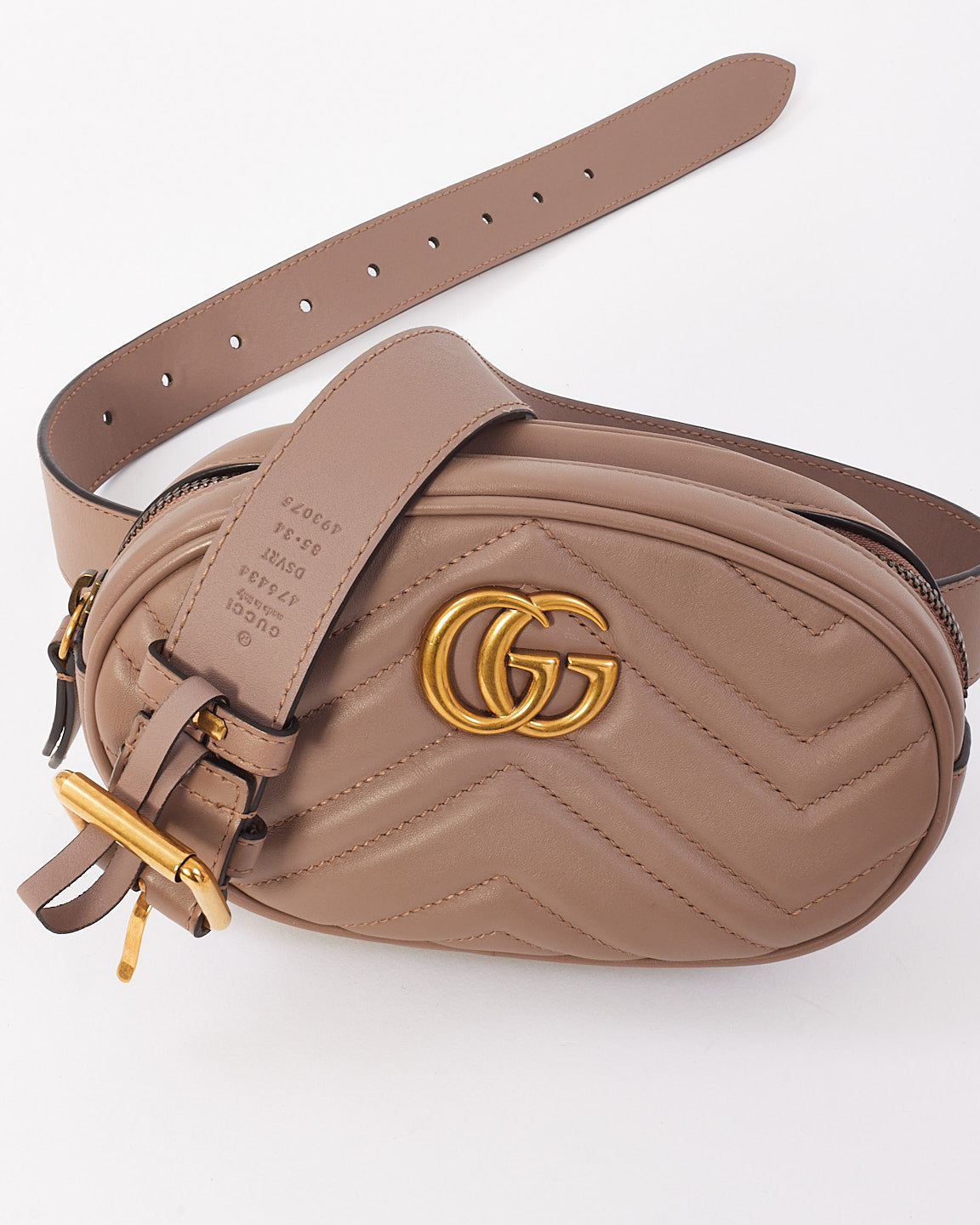 Gucci Beige Matelassé Leather GG Marmont Belt Bag - 85/34