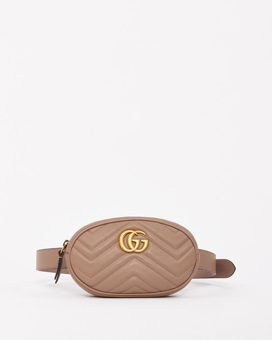 Gucci Beige Matelassé Leather GG Marmont Belt Bag - 85/34