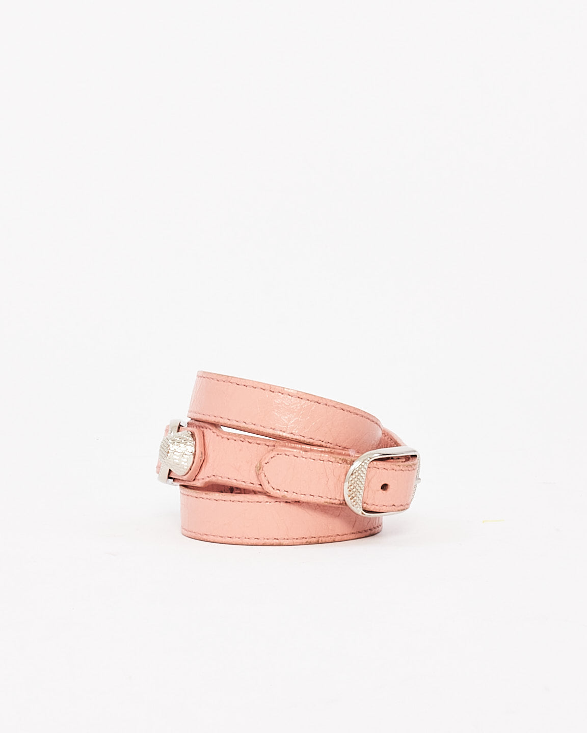 Balenciaga Pink Leather Arena Triple Tour Leather Wrap Bracelet