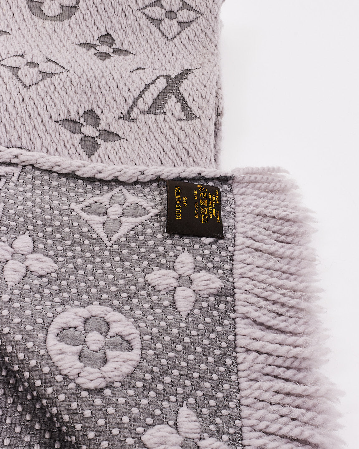 Louis Vuitton Grey Wool Oversized Monogram Scarf