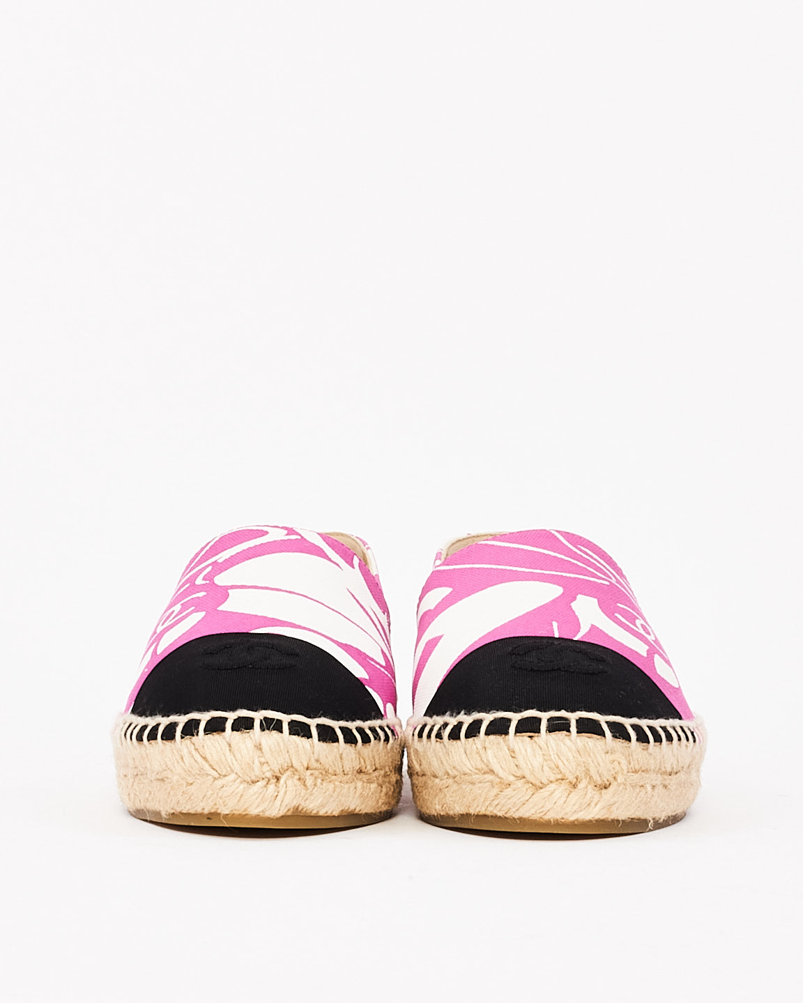 Espadrilles à motif en toile rose et blanche Chanel - 38