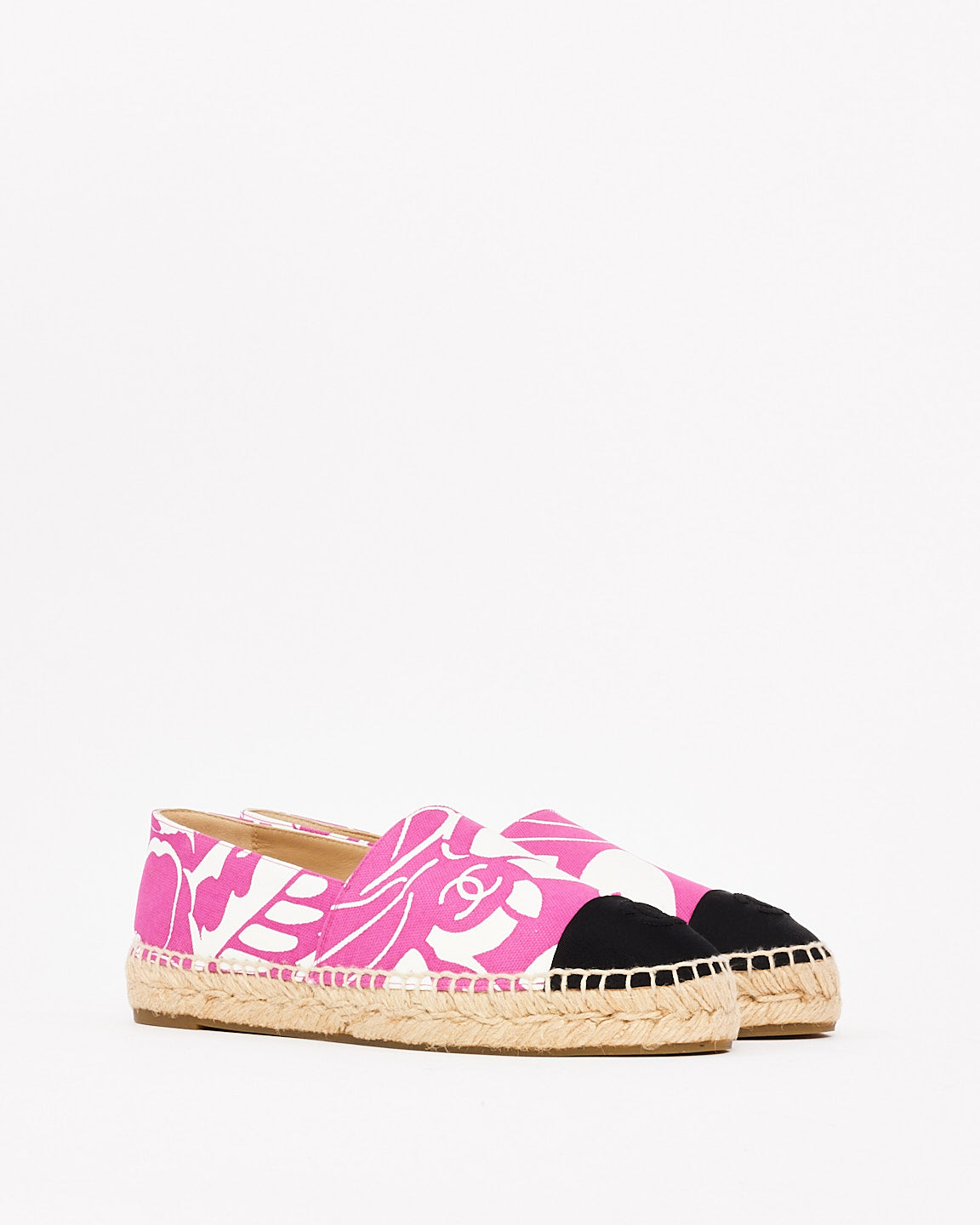 Espadrilles à motif en toile rose et blanche Chanel - 38