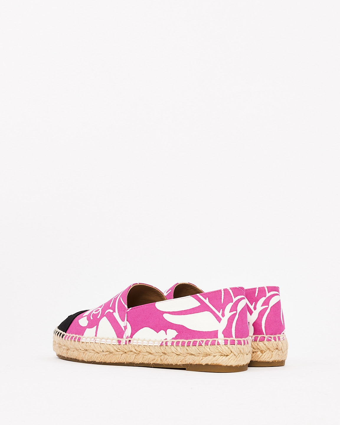 Espadrilles à motif en toile rose et blanche Chanel - 38