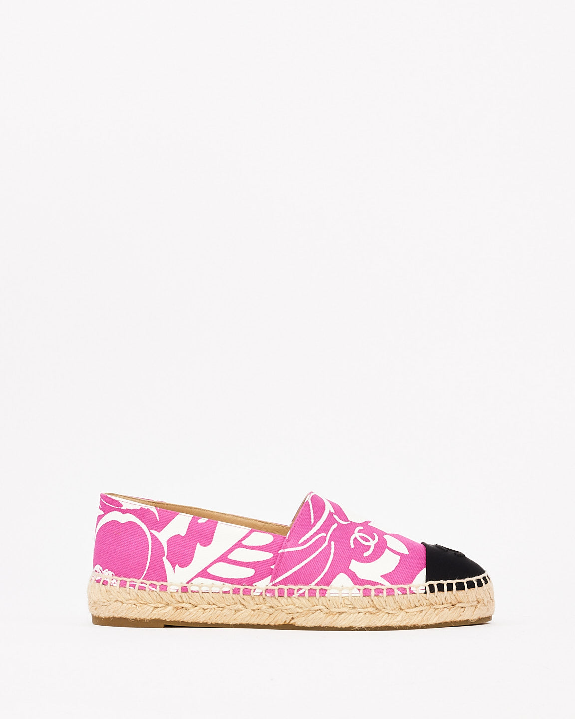 Espadrilles à motif en toile rose et blanche Chanel - 38