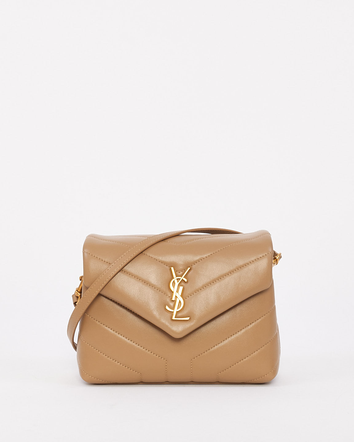 Saint Laurent Beige Y Chevron Leather Loulou Toy Shoulder Bag