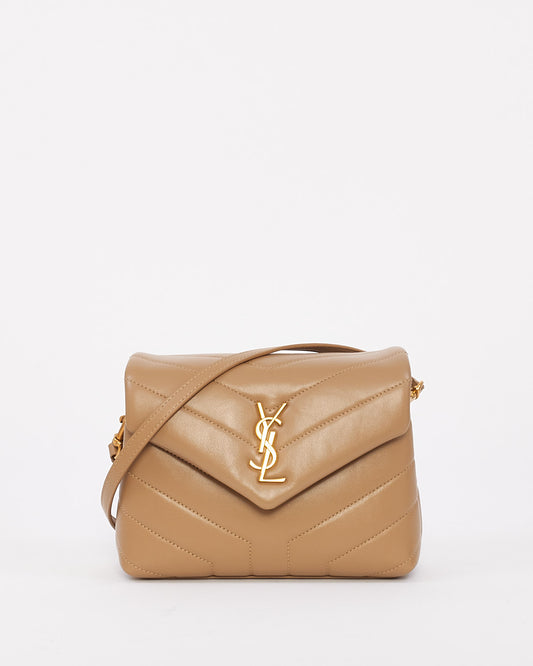 Saint Laurent Beige Y Chevron Leather Loulou Toy Shoulder Bag