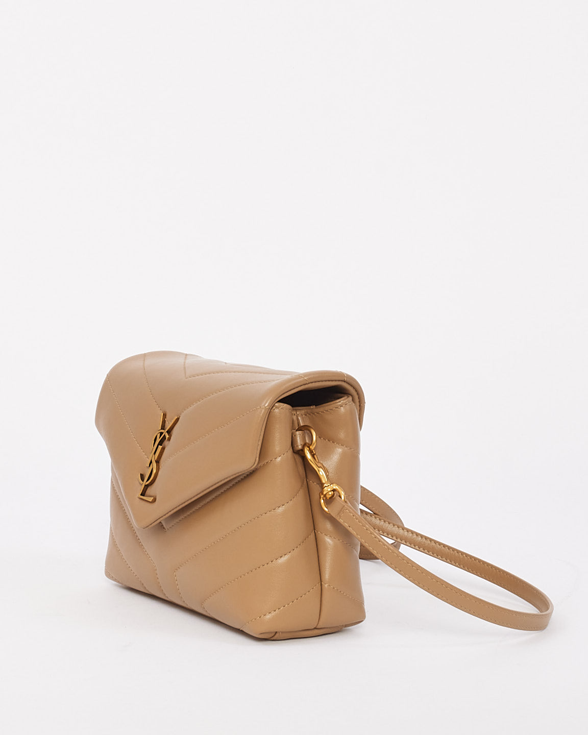 Saint Laurent Beige Y Chevron Leather Loulou Toy Shoulder Bag