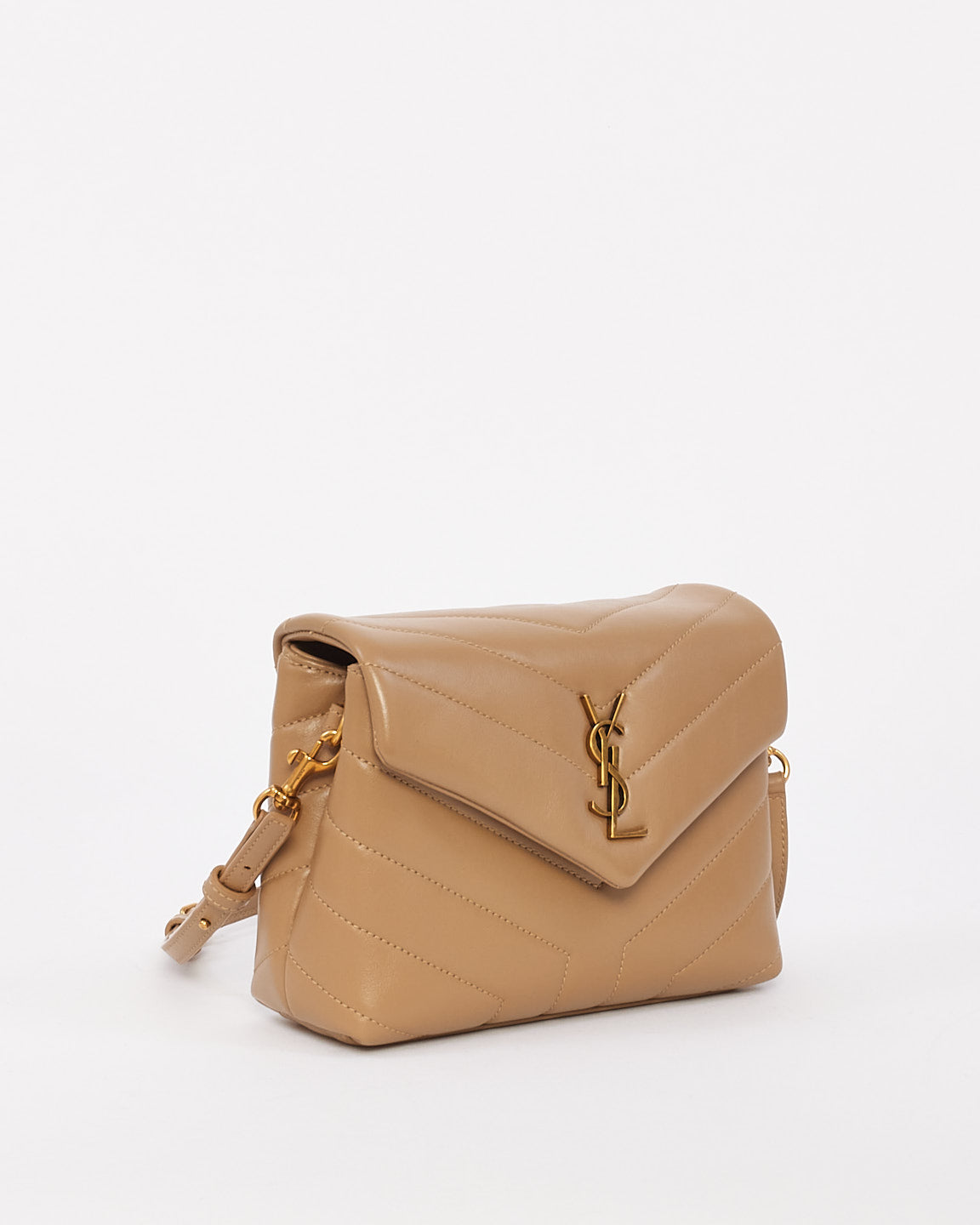 Saint Laurent Beige Y Chevron Leather Loulou Toy Shoulder Bag