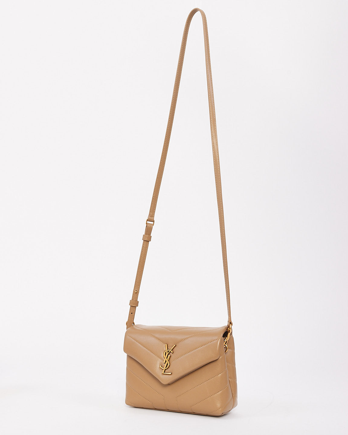 Saint Laurent Beige Y Chevron Leather Loulou Toy Shoulder Bag