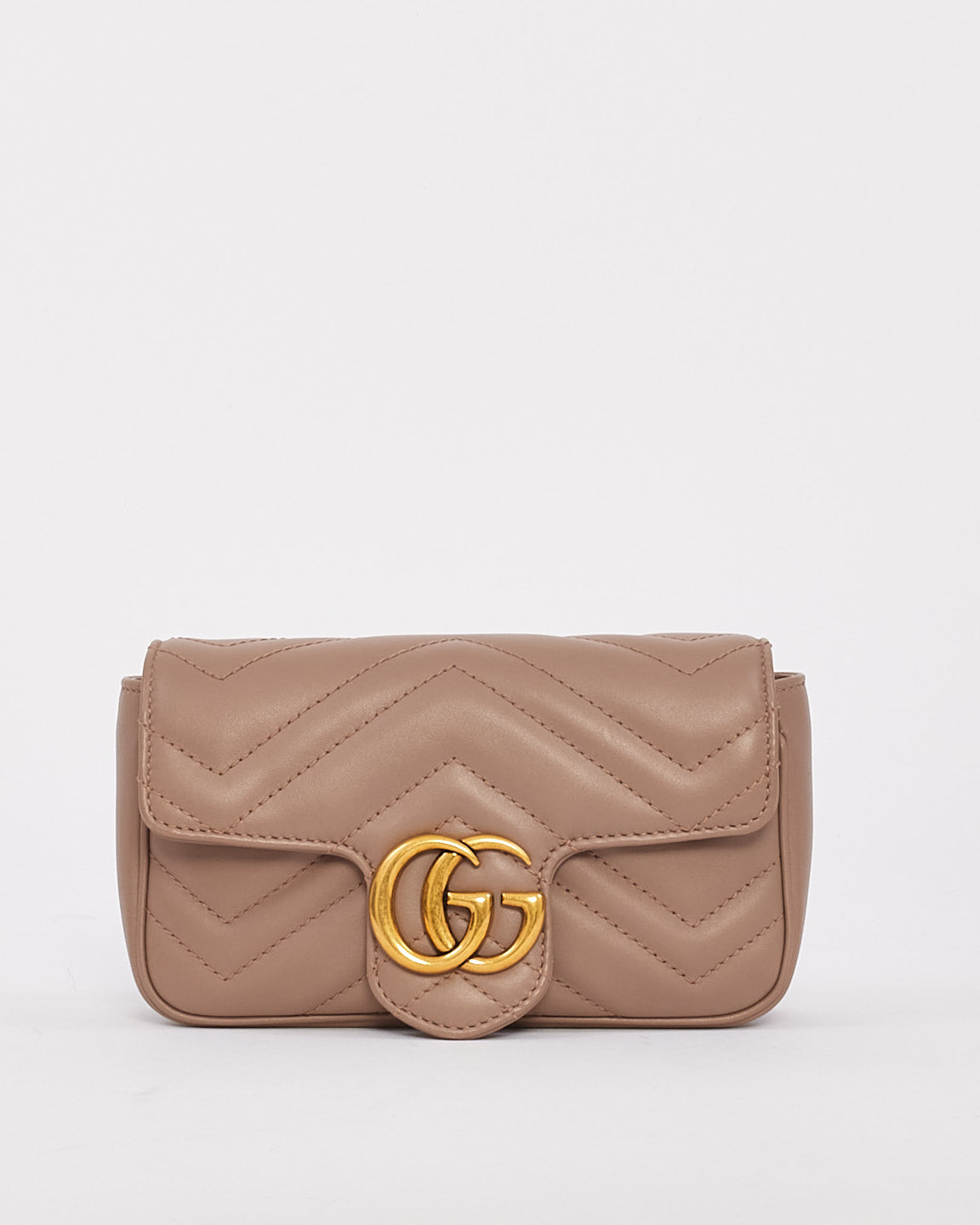 Gucci Beige Matelassé Leather GG Marmont Super Mini Bag