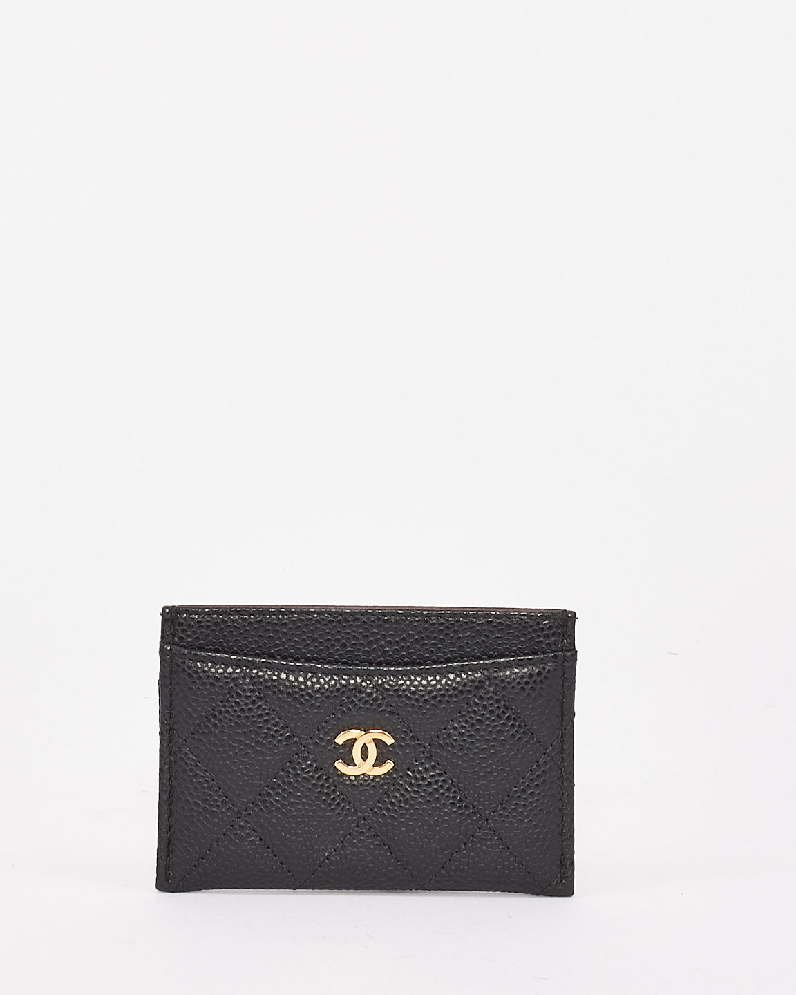 Porte-cartes classique en cuir de veau grainé noir et métal doré Chanel