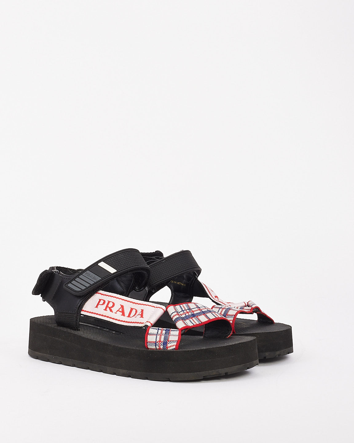 Prada Black Nomad Logo-print & Checked Canvas Sandals - 7