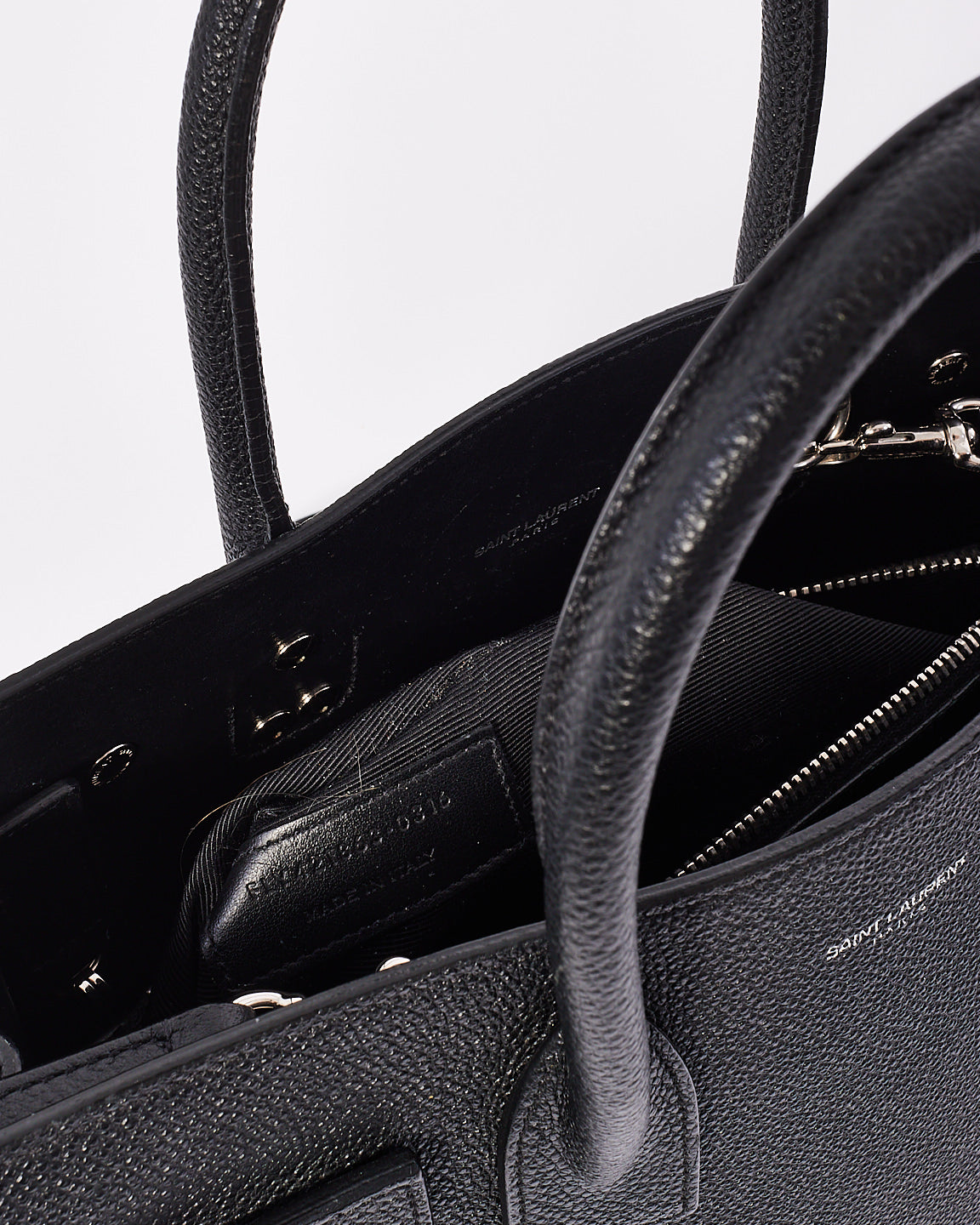 Saint Laurent Black Grained Leather Baby Sac Du Jour with Silver Hardware