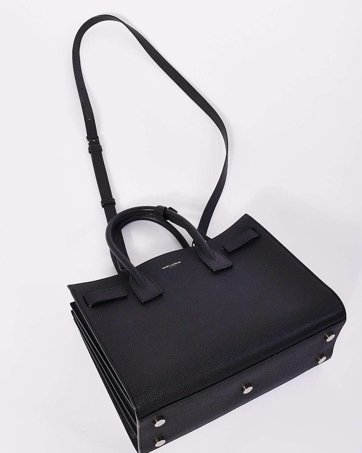 Saint Laurent Black Grained Leather Baby Sac Du Jour with Silver Hardware