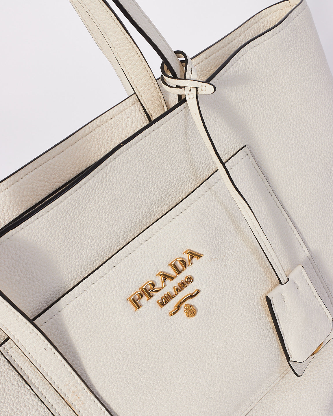 Prada White Vitello Leather Front Pocket Tote Bag