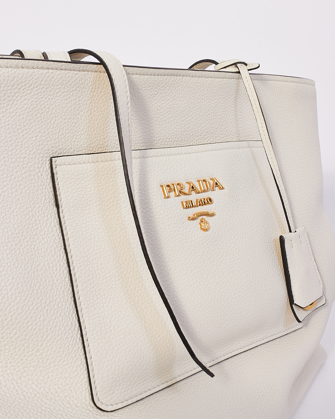 Prada White Vitello Leather Front Pocket Tote Bag