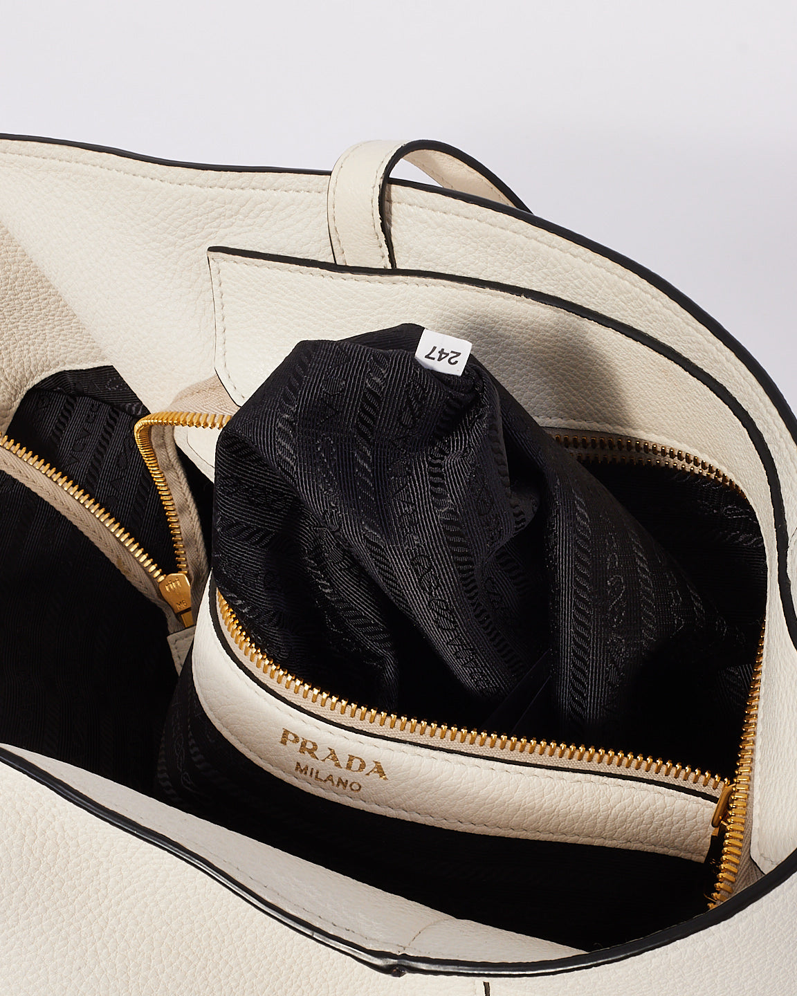 Prada White Vitello Leather Front Pocket Tote Bag