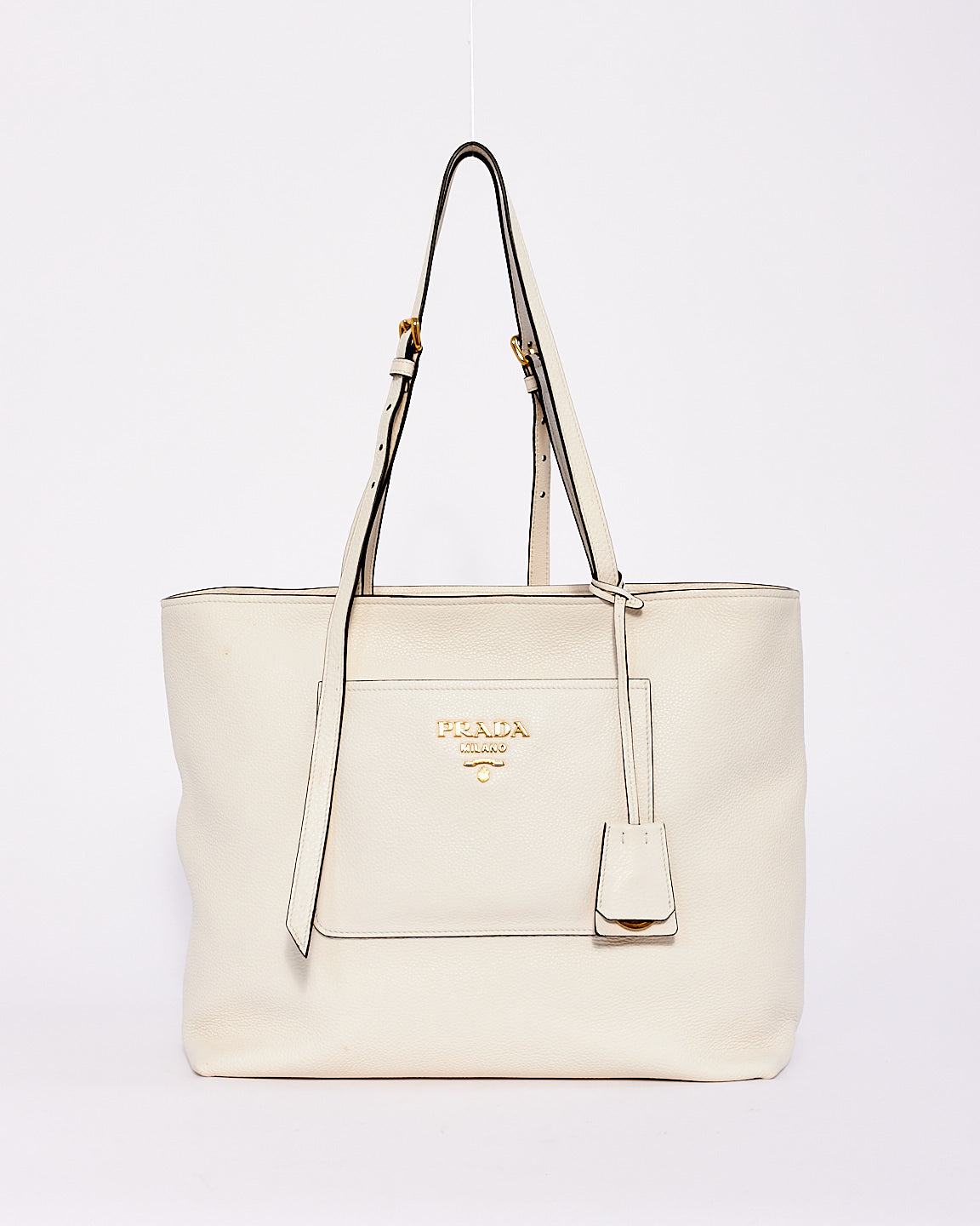 Prada White Vitello Leather Front Pocket Tote Bag