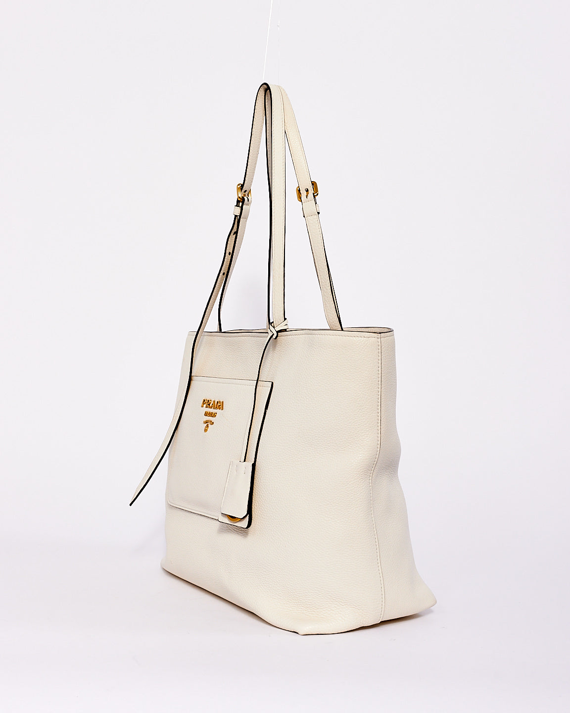 Prada White Vitello Leather Front Pocket Tote Bag