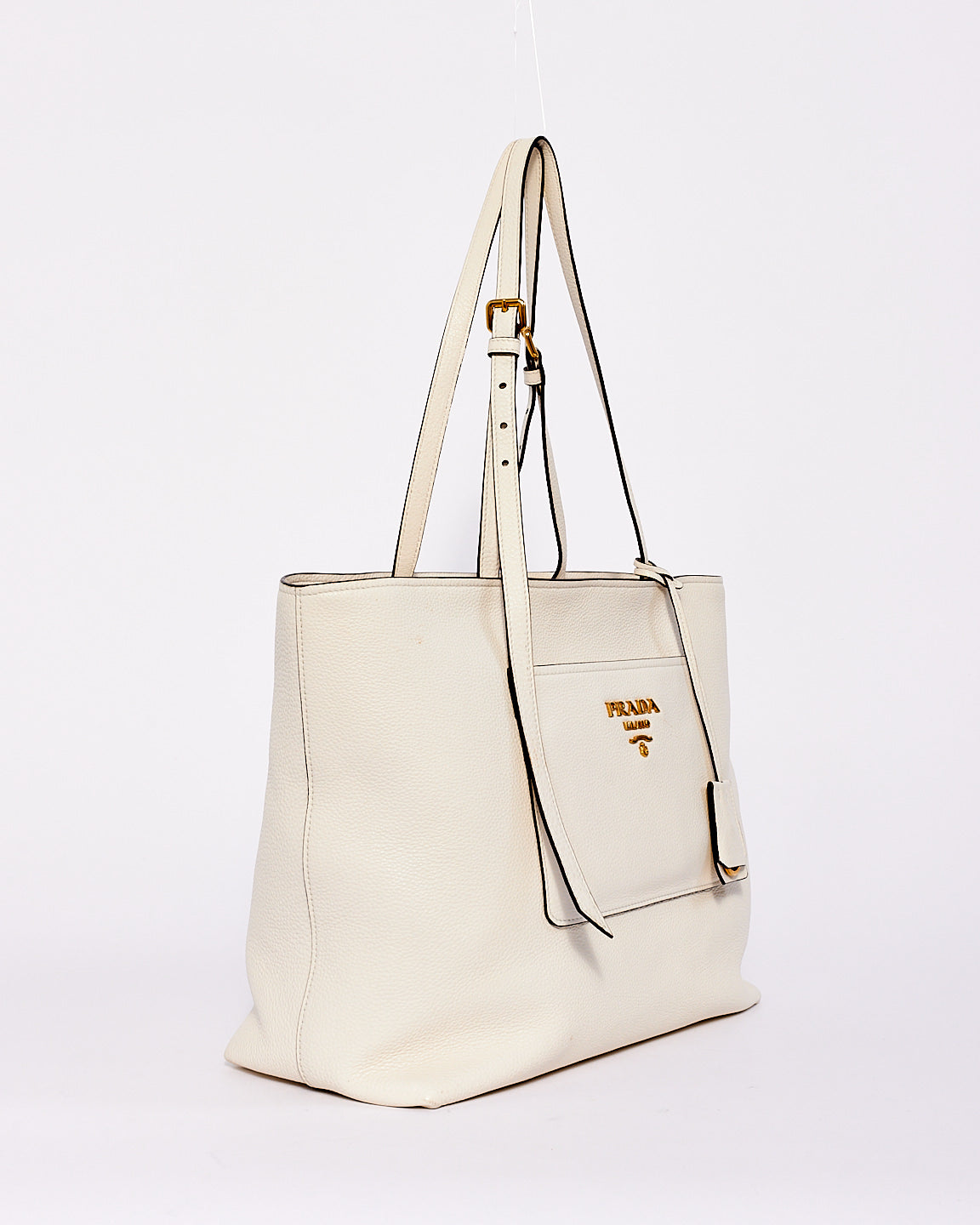 Prada White Vitello Leather Front Pocket Tote Bag