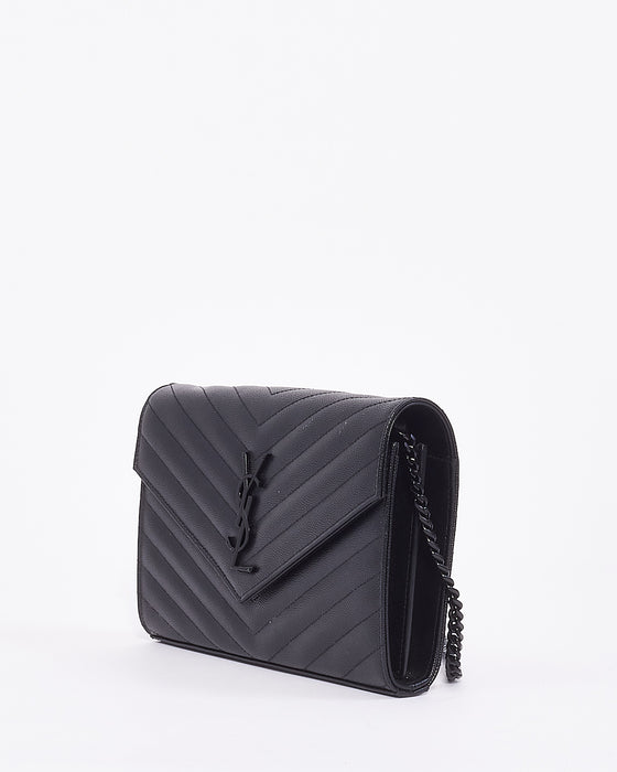 RDC13520 Authentic YSL Saint Laurent Black Grain de Poudre Chevron WOC –  REAL DEAL COLLECTION