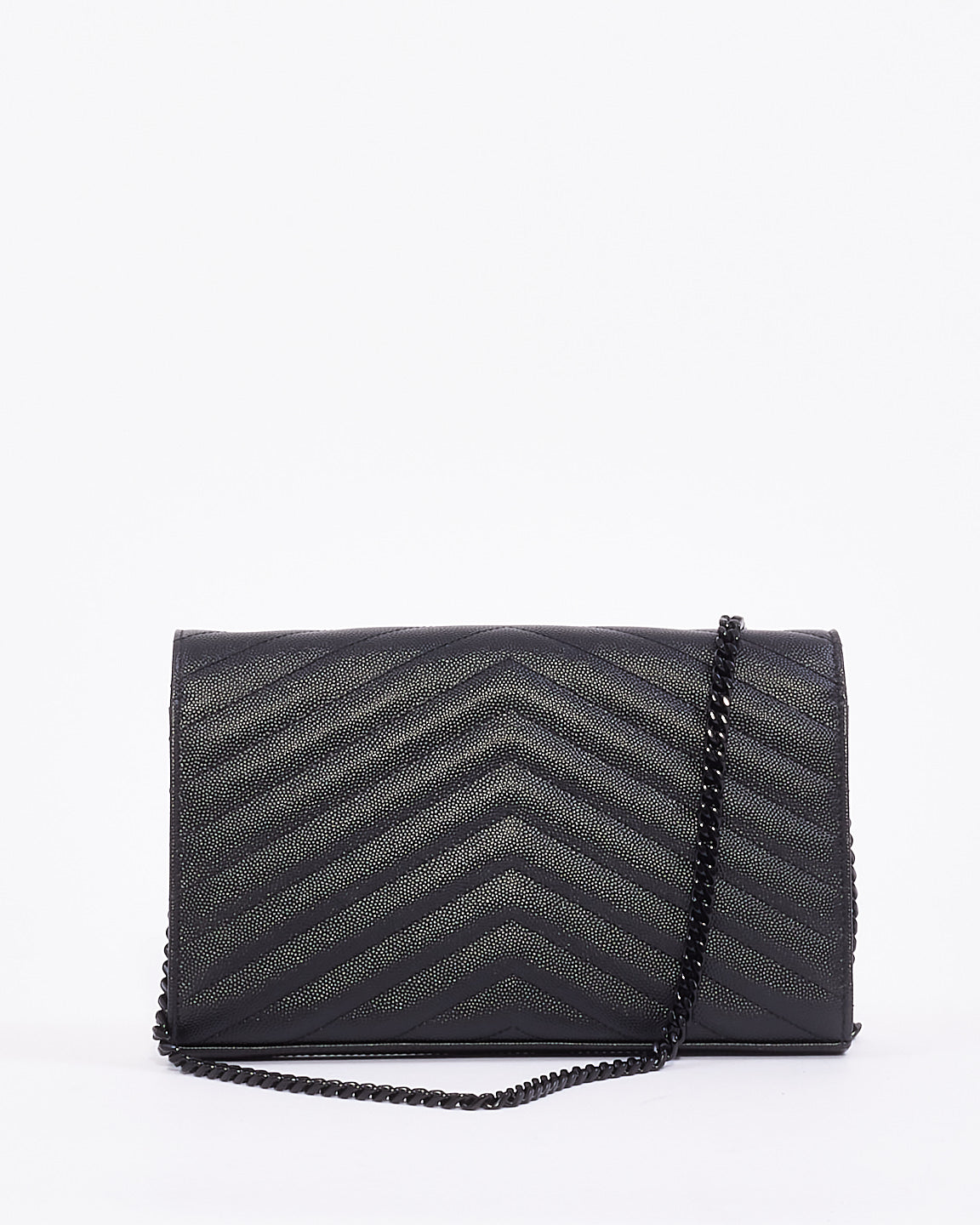 Saint Laurent Black Grain de Poudre Leather Matelasse Envelope Chain Wallet Bag BHW