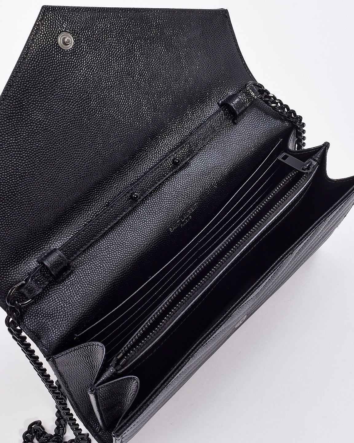 Saint Laurent Black Grain de Poudre Leather Matelasse Envelope Chain Wallet Bag BHW