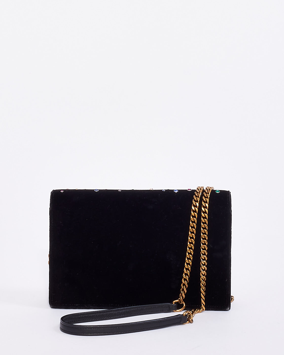 Saint Laurent Black Velvet Crystal Embellished Kate Wallet on Chain Bag