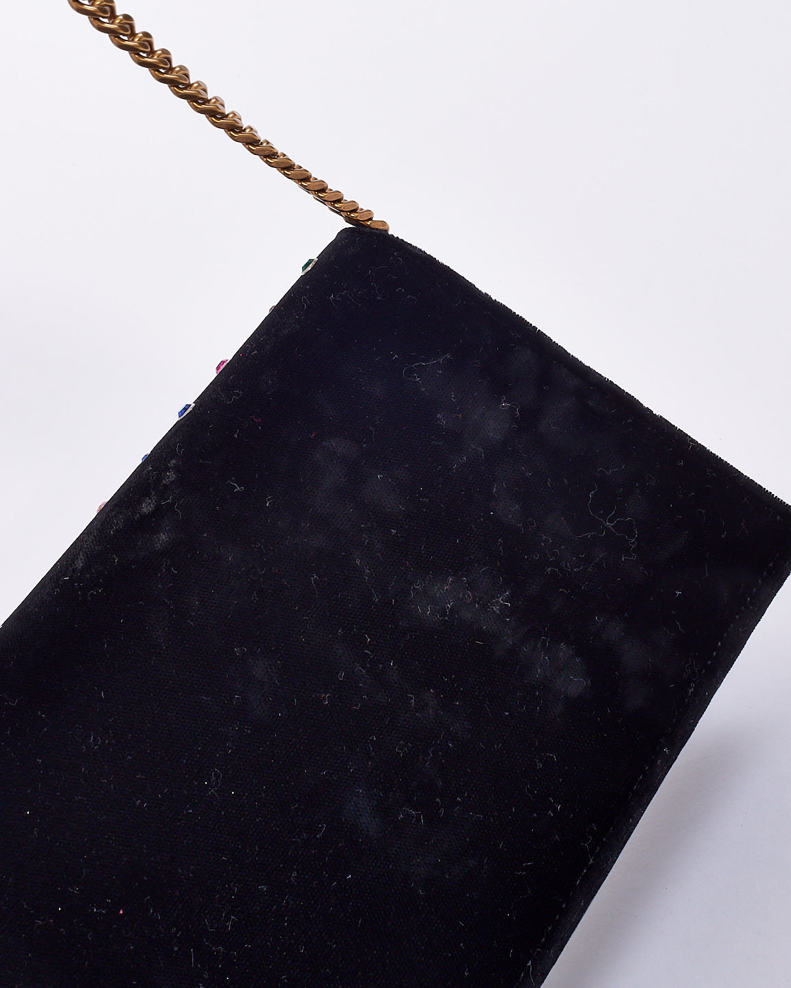 Saint Laurent Black Velvet Crystal Embellished Kate Wallet on Chain Bag