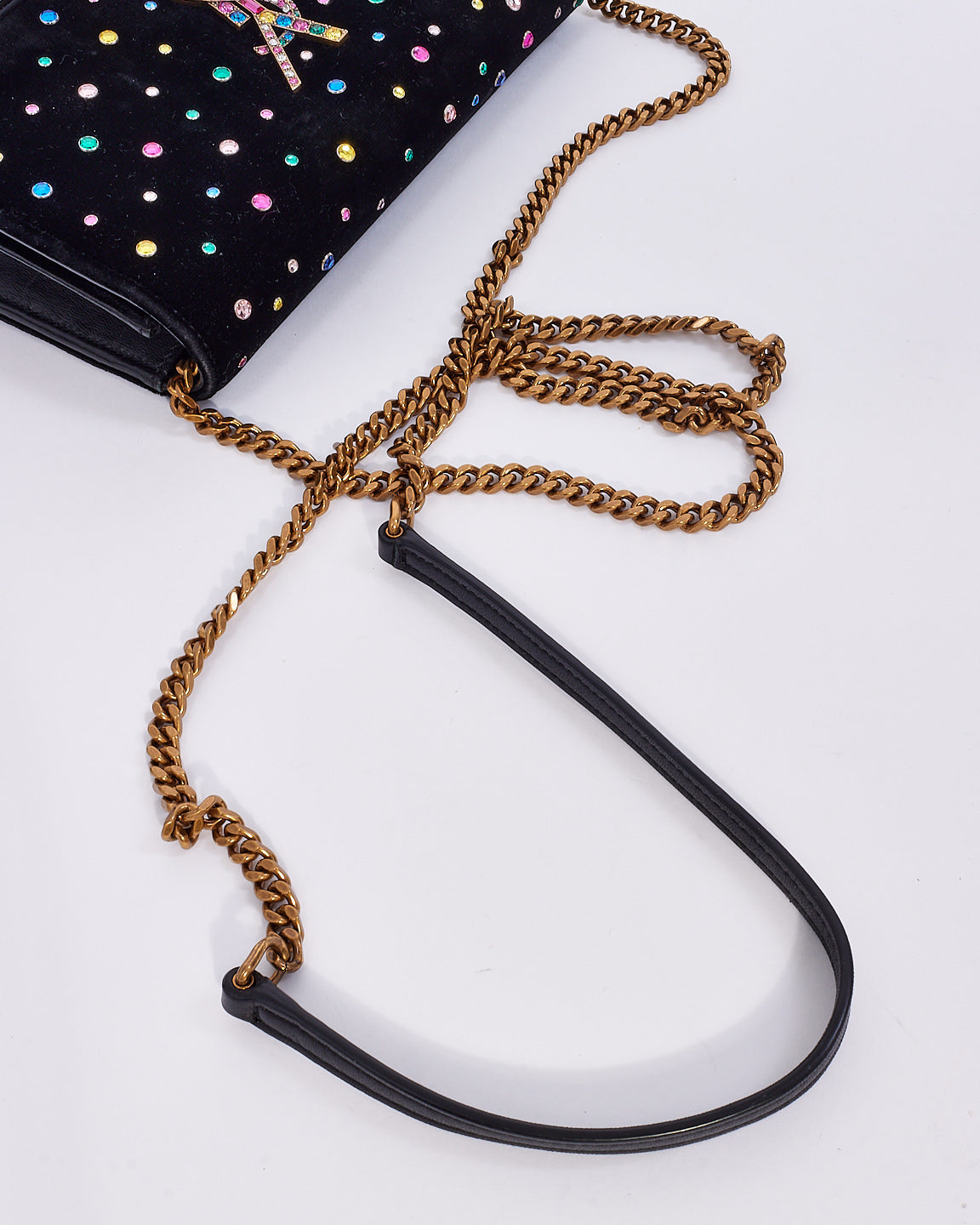 Saint Laurent Black Velvet Crystal Embellished Kate Wallet on Chain Bag