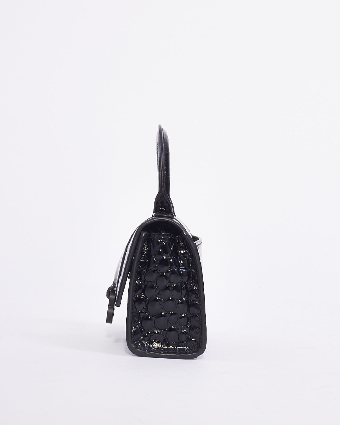 Balenciaga Mini sac à bandoulière Nano Hourglass en cuir embossé croco noir