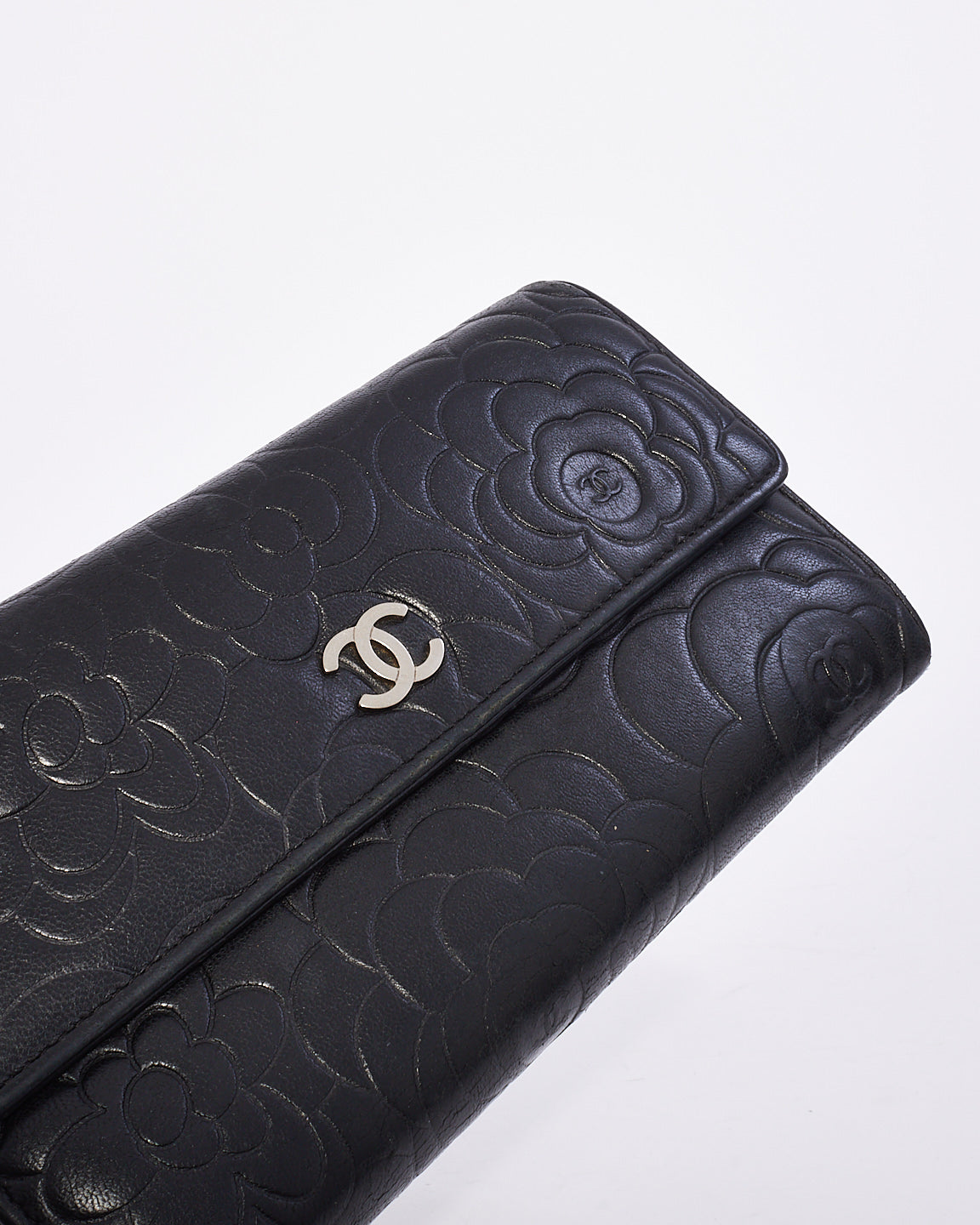 Chanel Black Lambskin Leather Camellia Flower Long Wallet