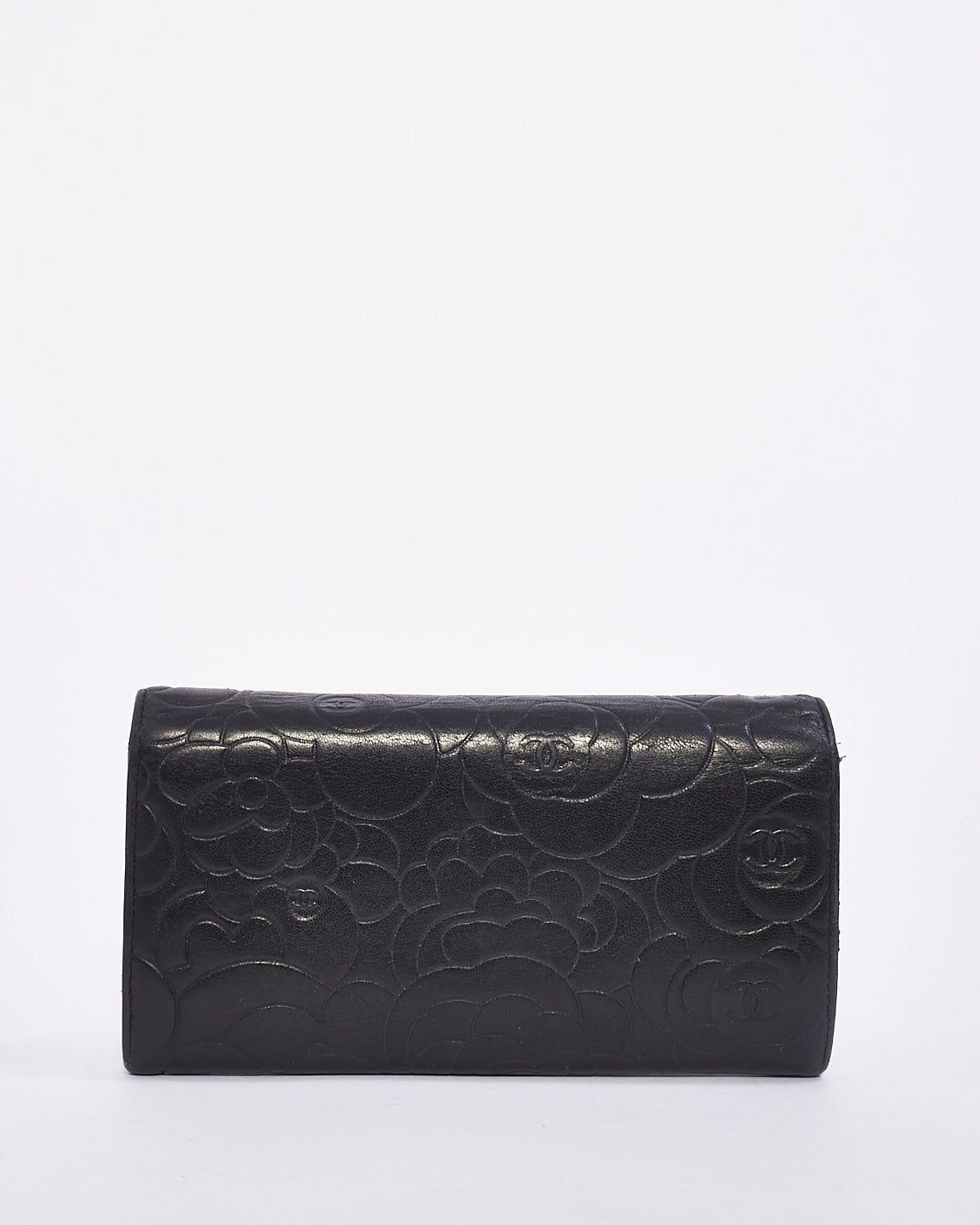 Chanel Black Lambskin Leather Camellia Flower Long Wallet