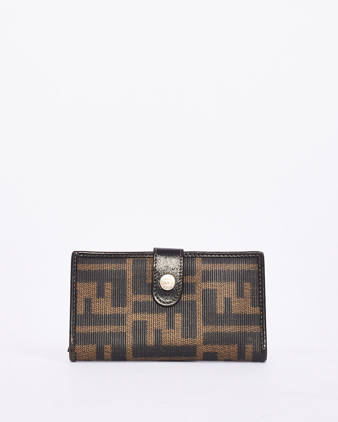 Portefeuille compact en toile enduite Fendi marron Zucca