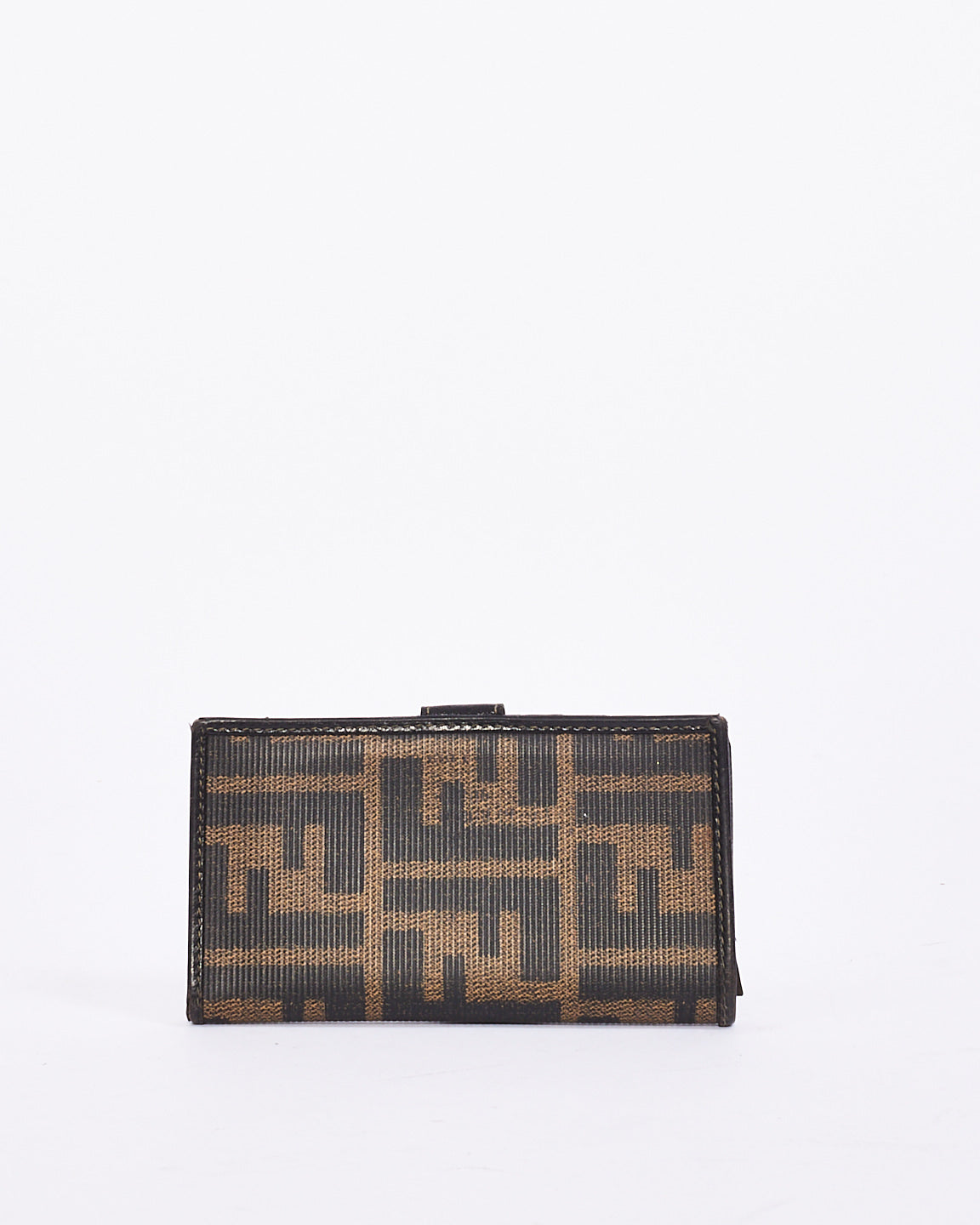 Portefeuille compact en toile enduite Fendi marron Zucca