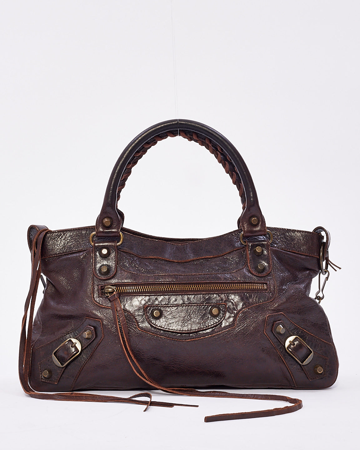 Balenciaga Sac de ville de motocross en cuir marron