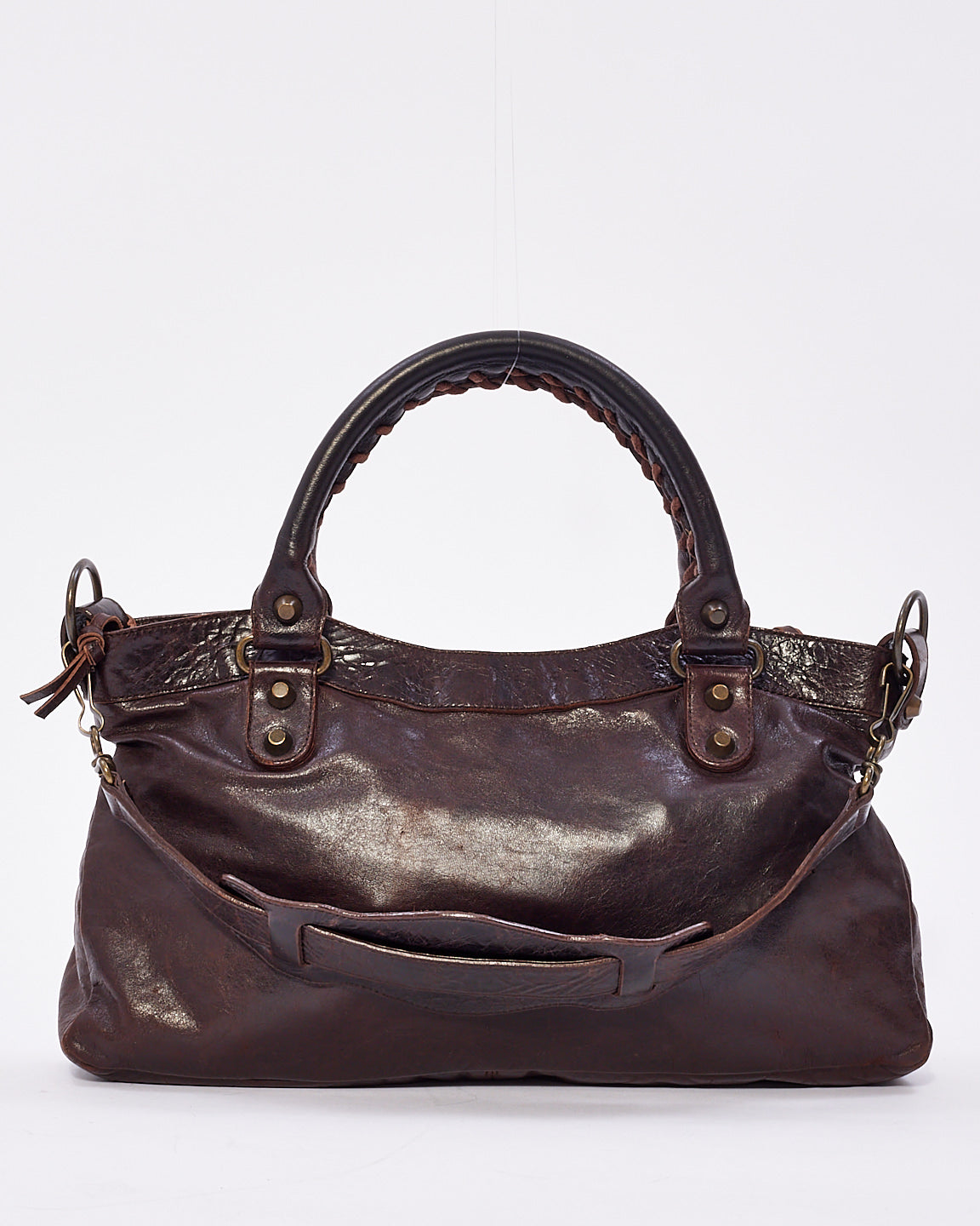 Balenciaga Sac de ville de motocross en cuir marron