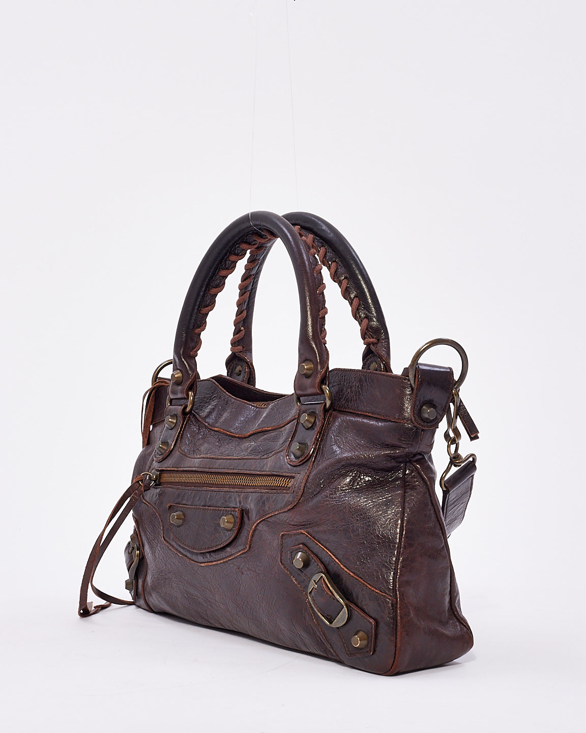 Balenciaga Sac de ville de motocross en cuir marron